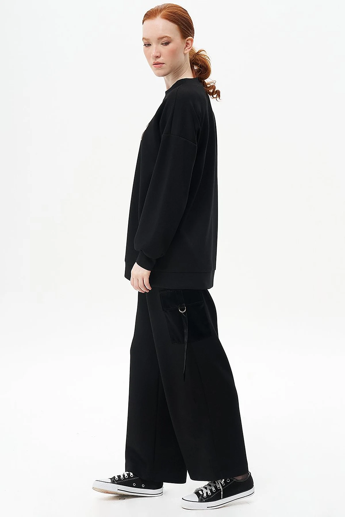 Slogan Embroidered Scuba Sweatshirt Black