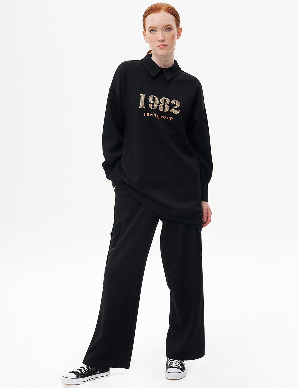 Sırtı Fermuar Kapamalı Scuba Sweatshirt Siyah