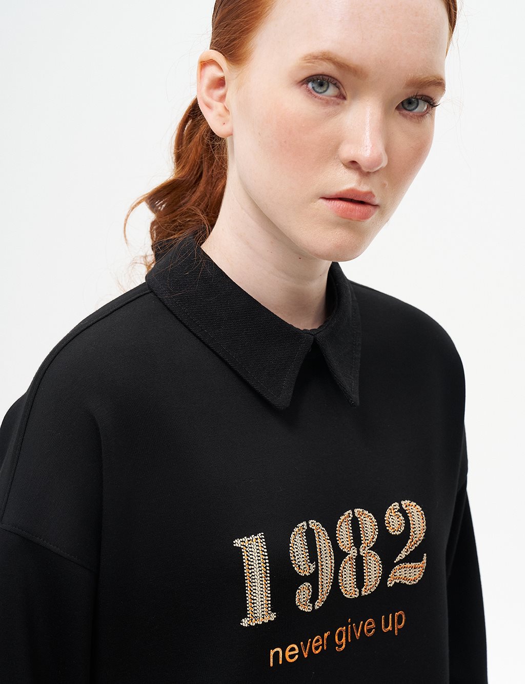 Sırtı Fermuar Kapamalı Scuba Sweatshirt Siyah