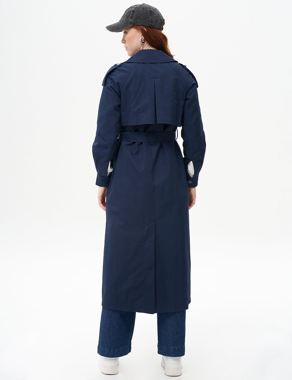 Belted Snap Closure Cape Dark Navy Blue