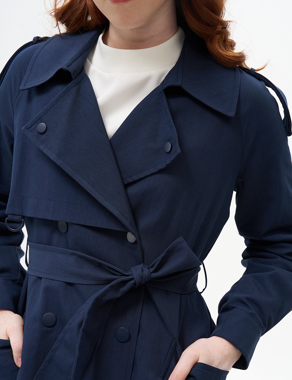 Belted Snap Closure Cape Dark Navy Blue