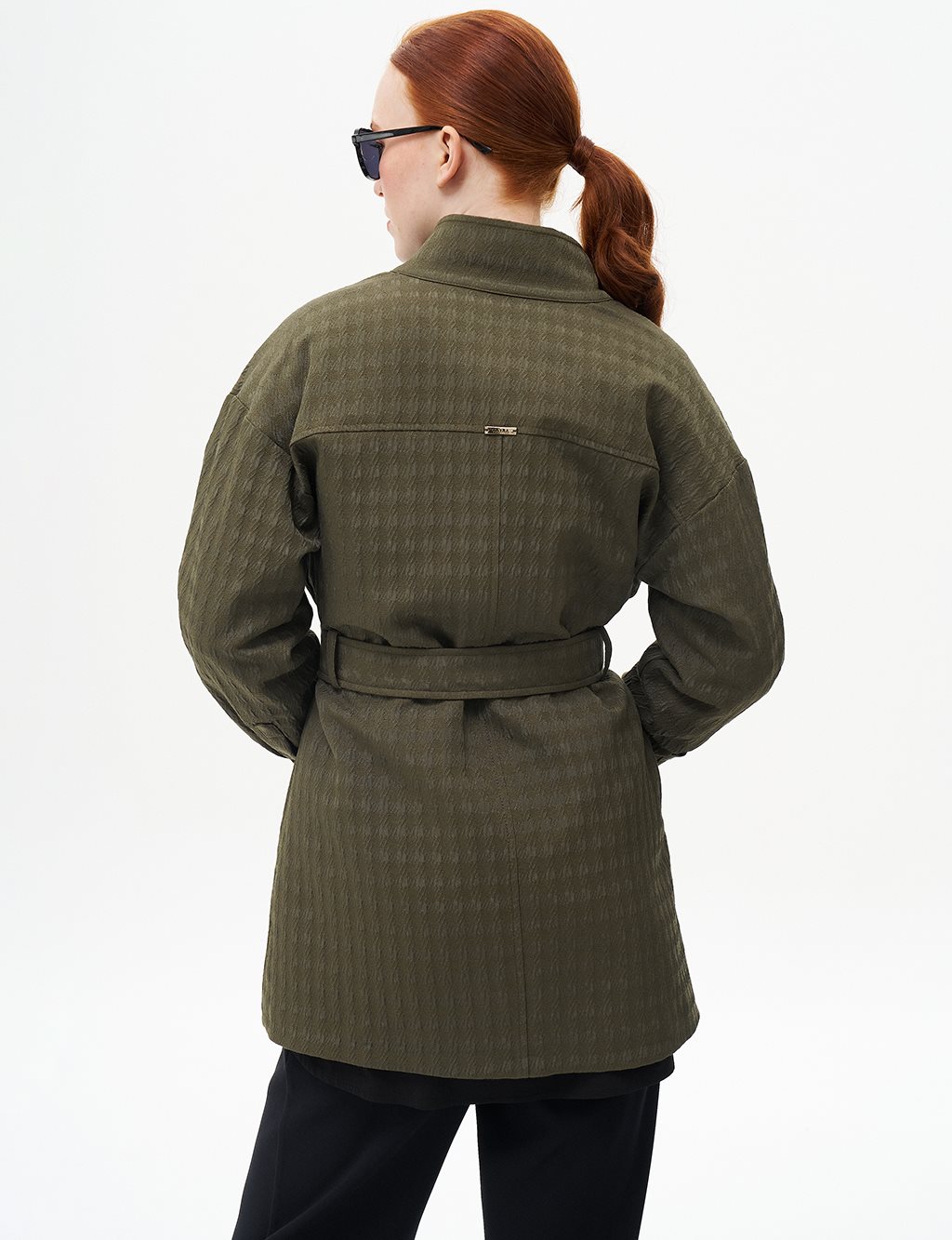 Metal Buckle Detailed Textured Jacket Khaki