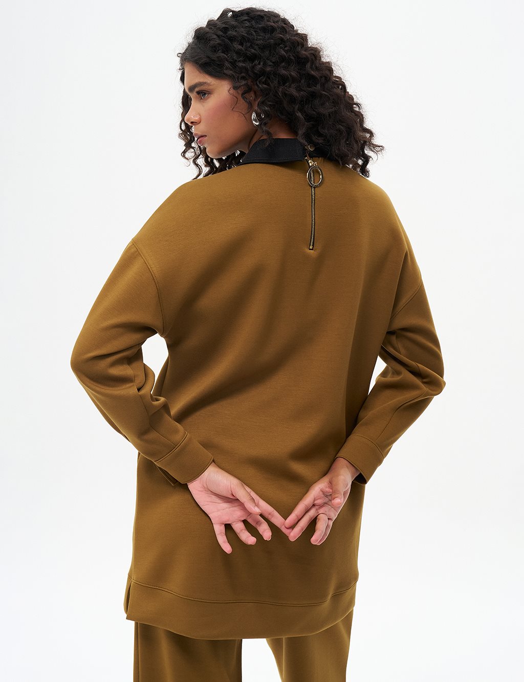 Back Zipper Closure Scuba Sweatshirt in Dark Olive