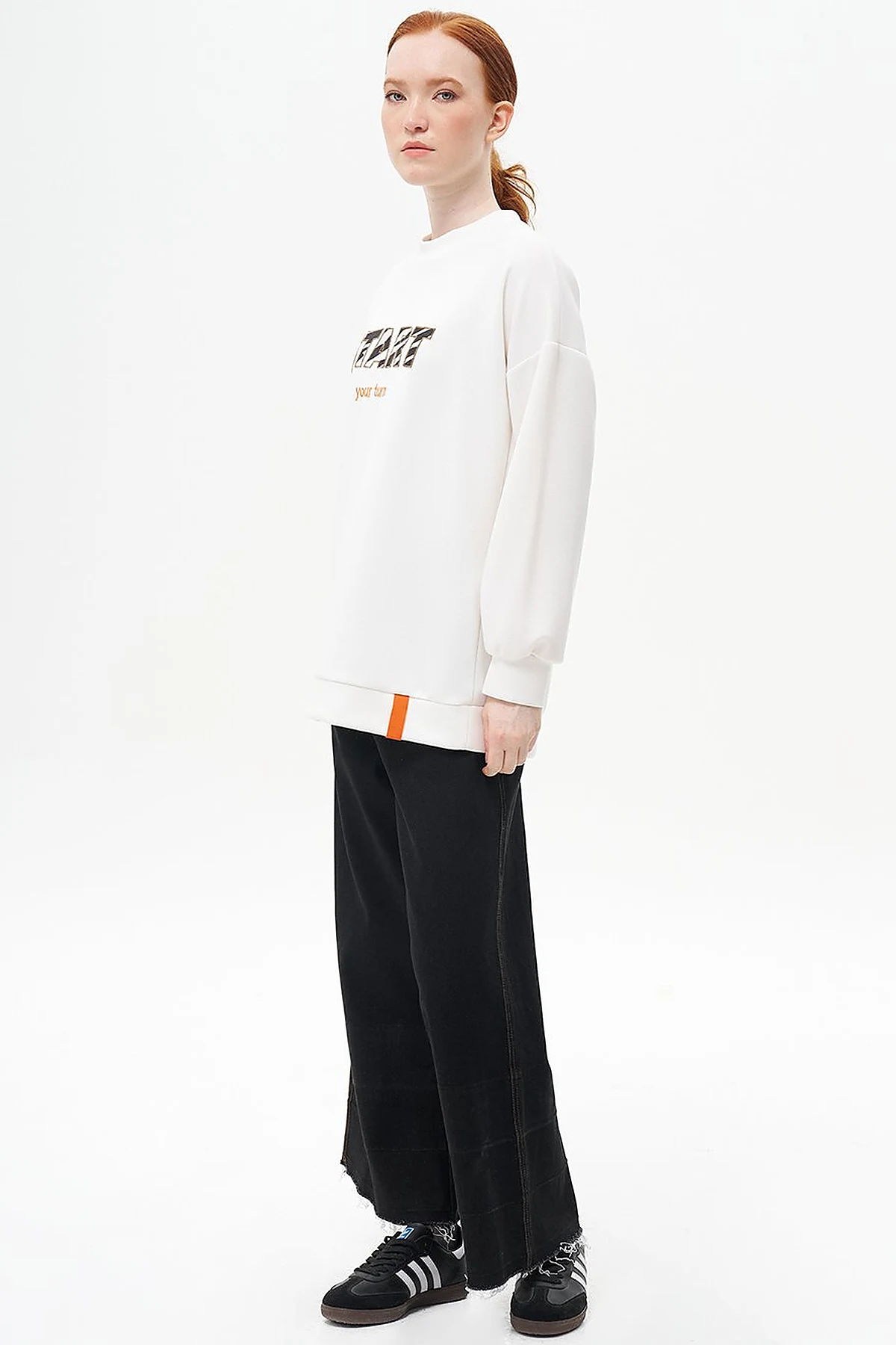 Slogan Embroidered Scuba Sweatshirt Ecru