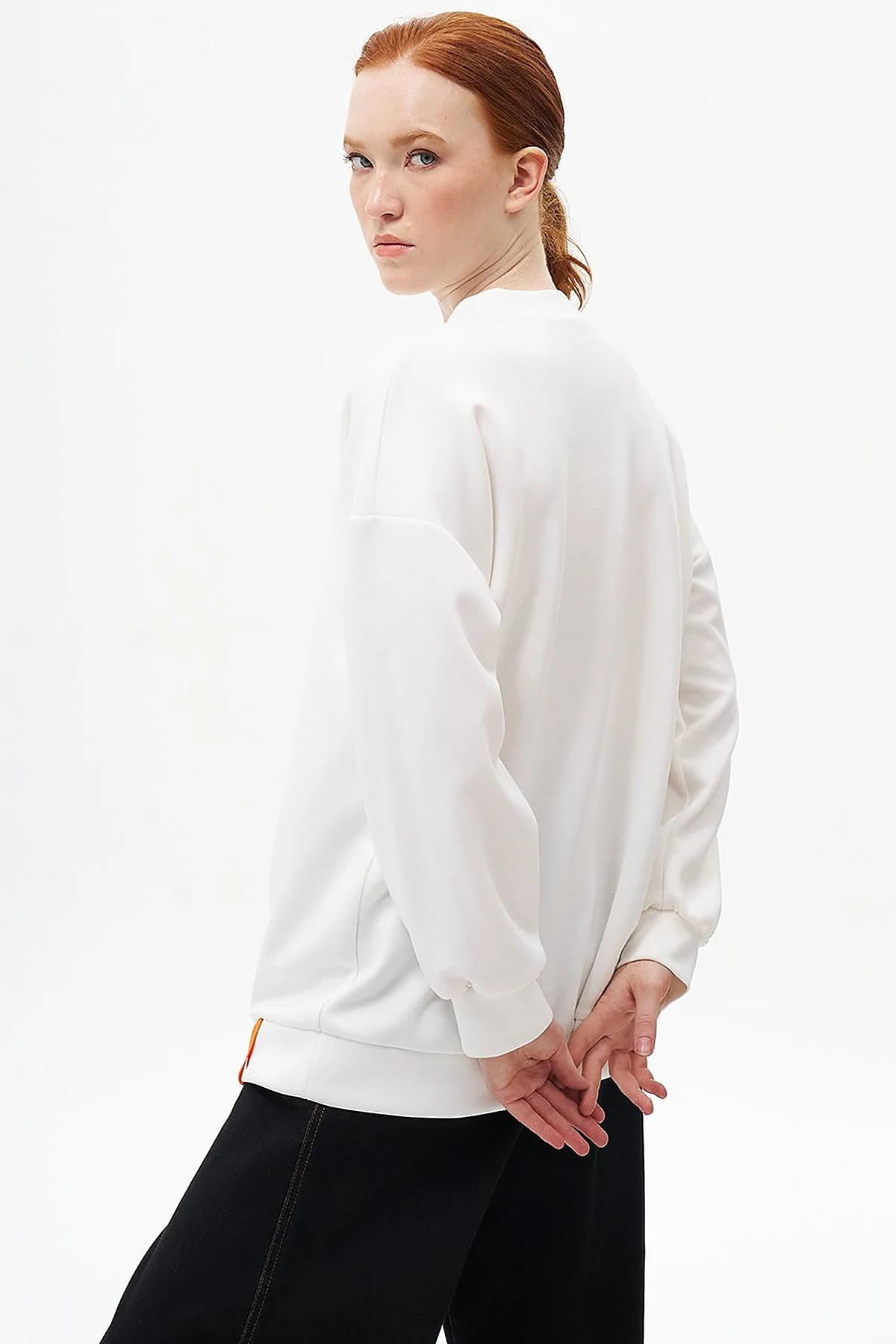 Slogan Embroidered Scuba Sweatshirt Ecru