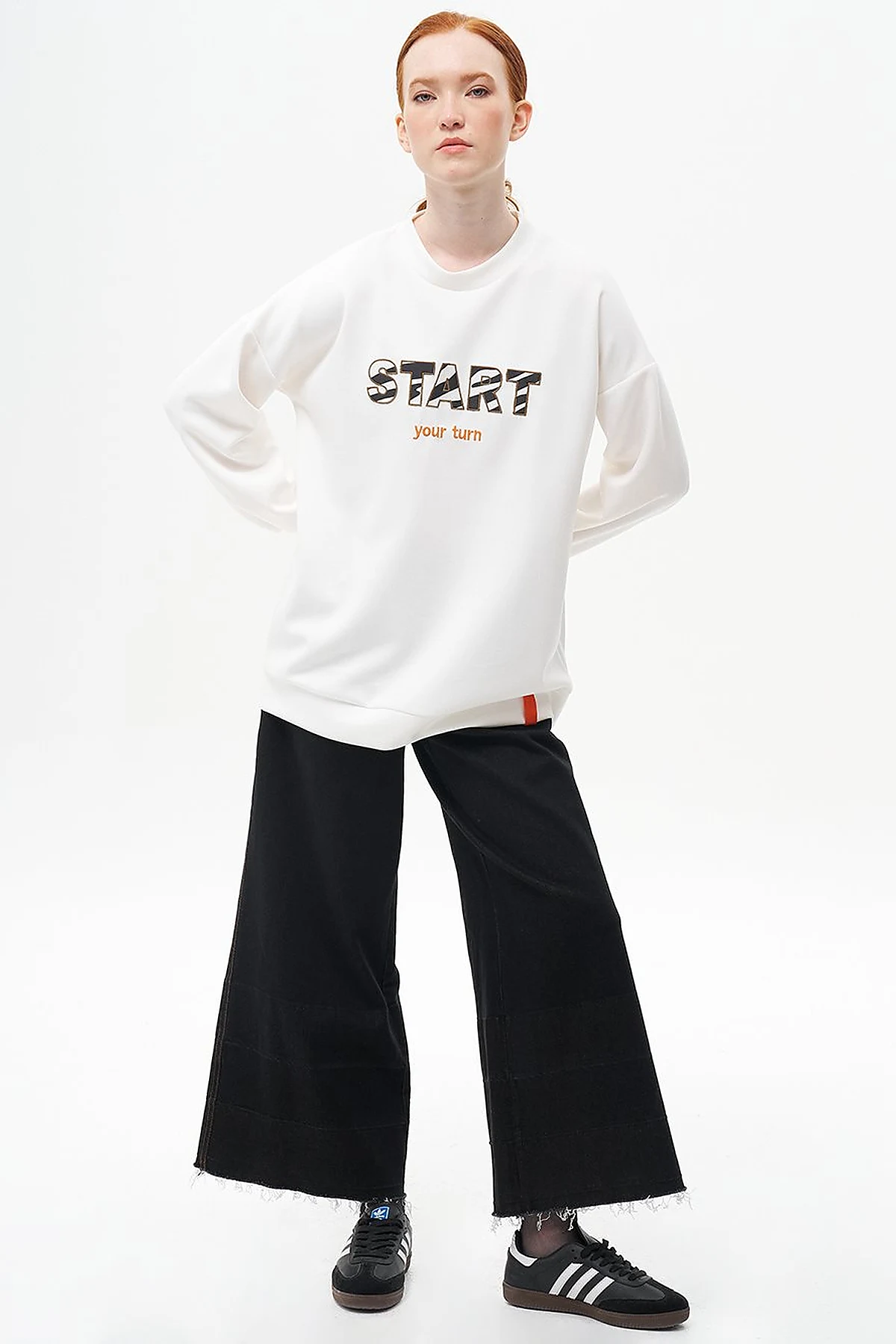 Slogan Embroidered Scuba Sweatshirt Ecru