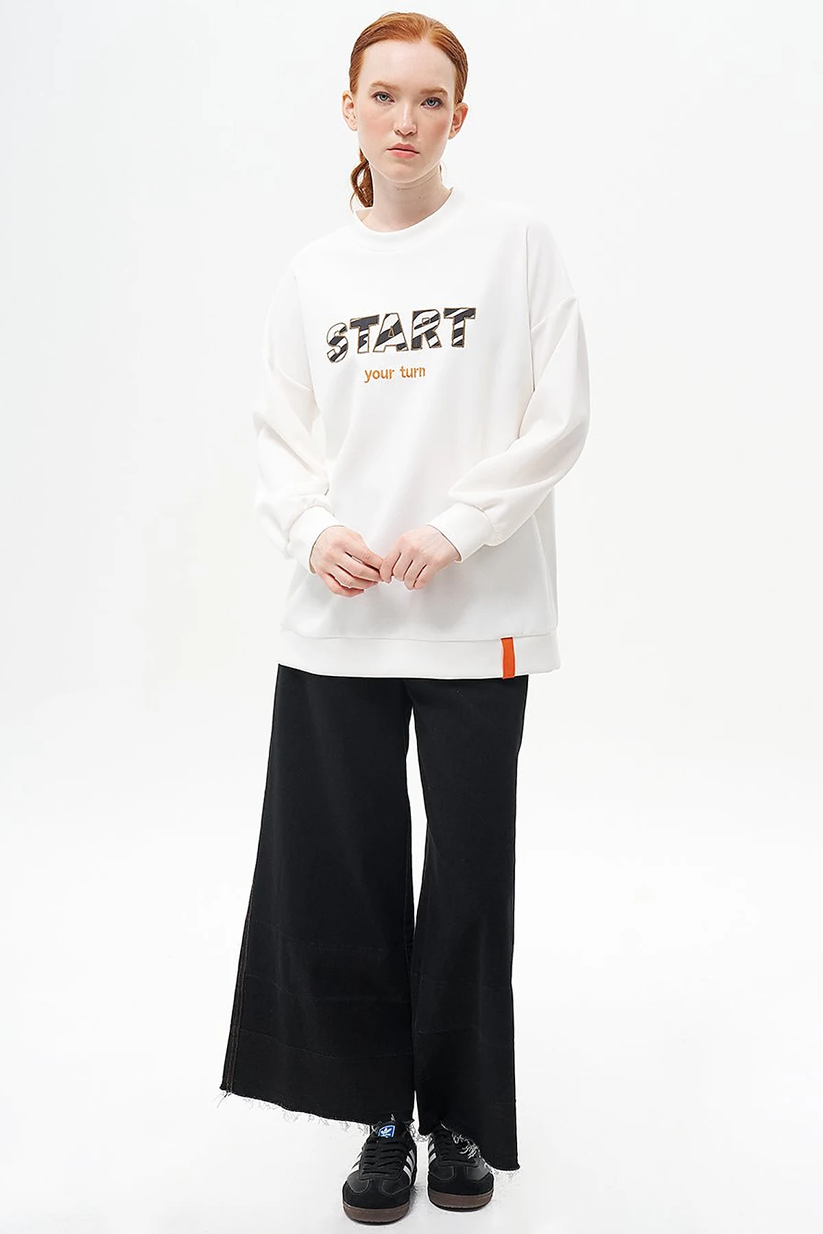 Slogan Embroidered Scuba Sweatshirt Ecru