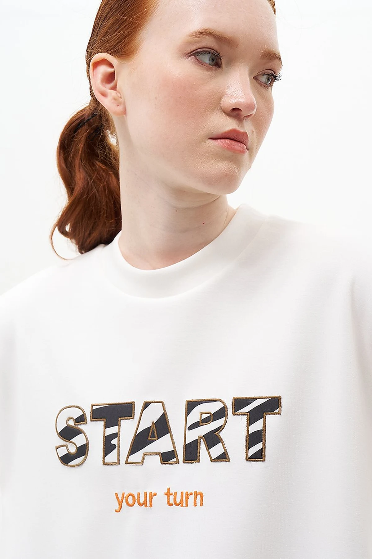 Slogan Embroidered Scuba Sweatshirt Ecru