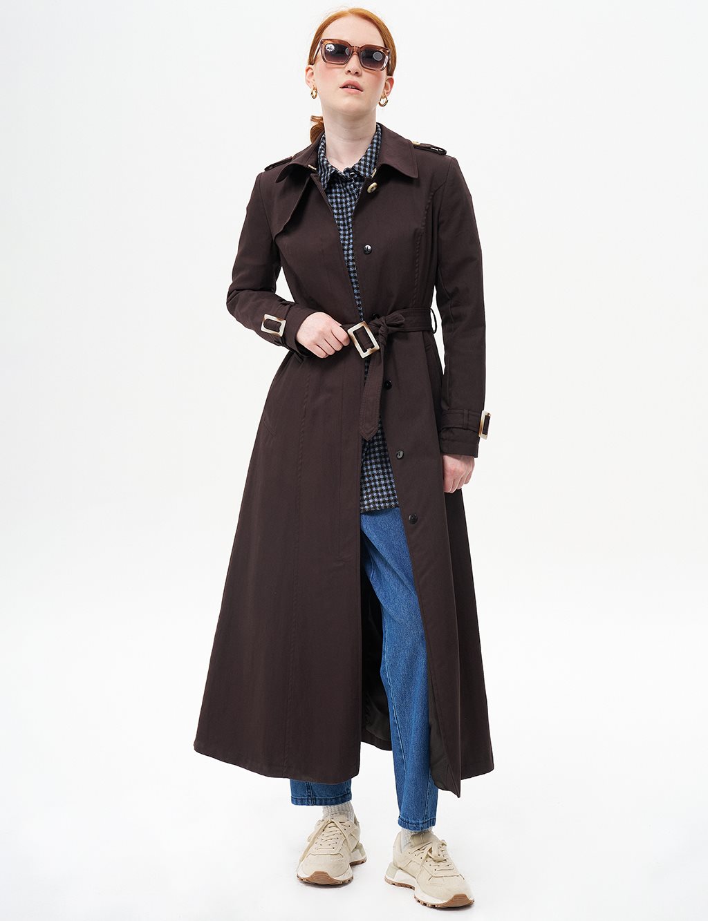 Belted Topcoat with Epaulette Detail Dark Brown