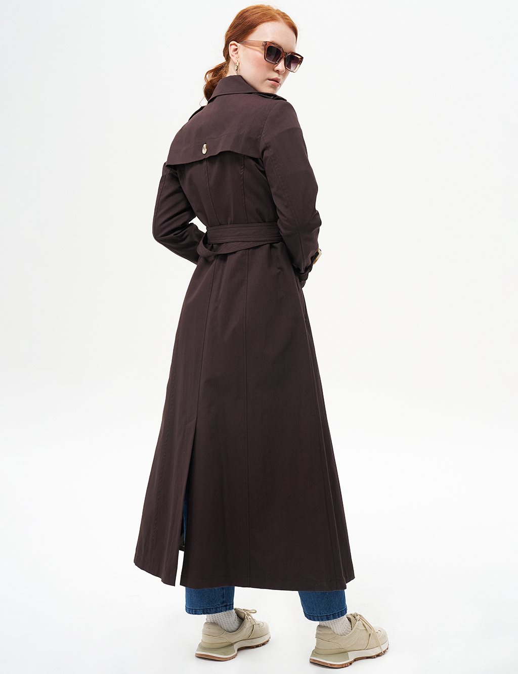 Belted Topcoat with Epaulette Detail Dark Brown