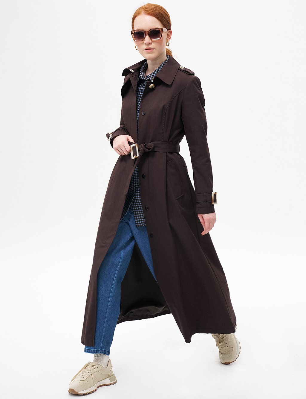 Belted Topcoat with Epaulette Detail Dark Brown