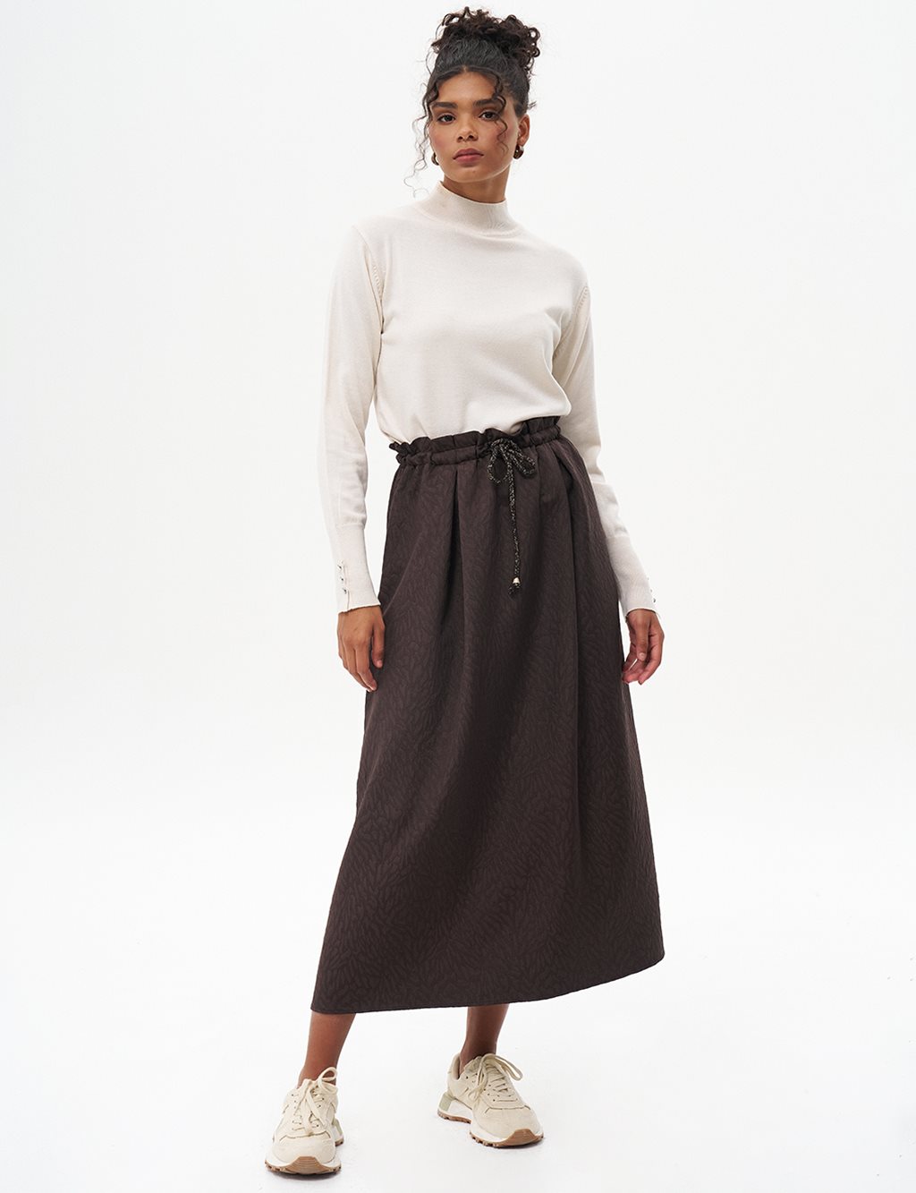 Abstract Pattern Bell Skirt Dark Coffee