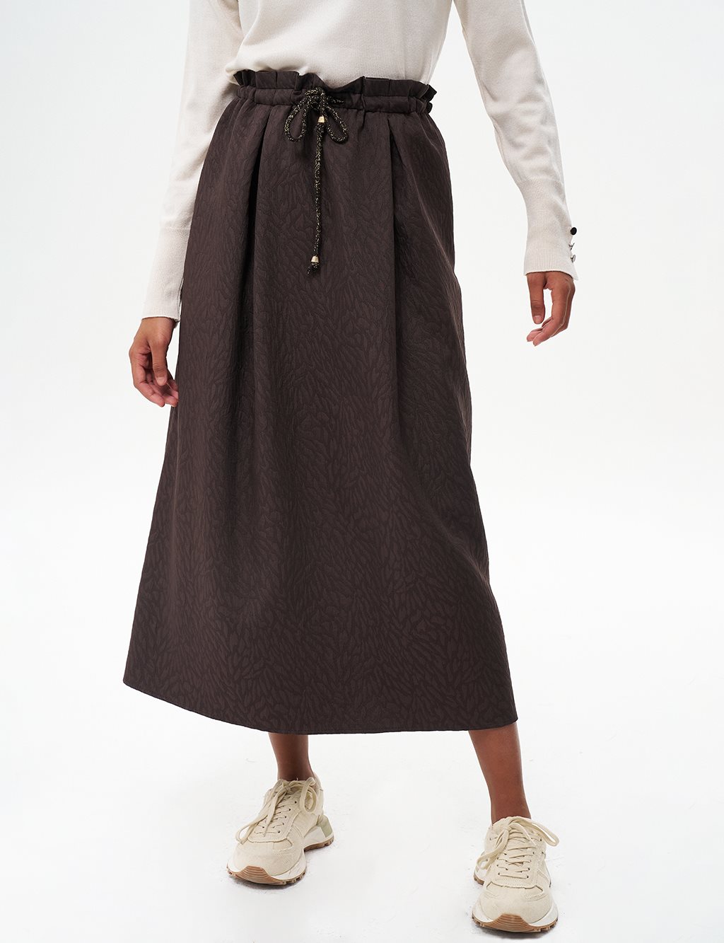 Abstract Pattern Bell Skirt Dark Coffee