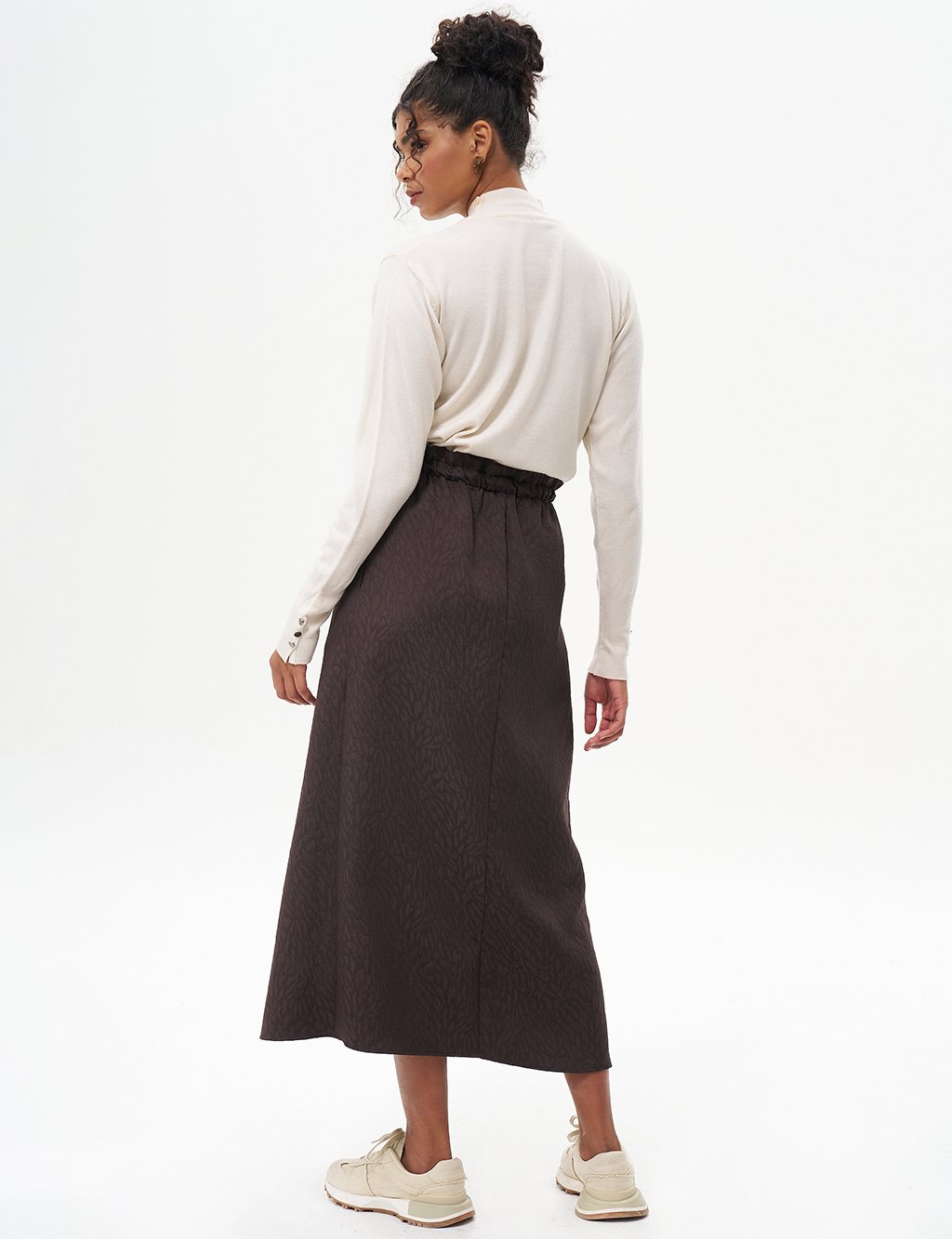 Abstract Pattern Bell Skirt Dark Coffee