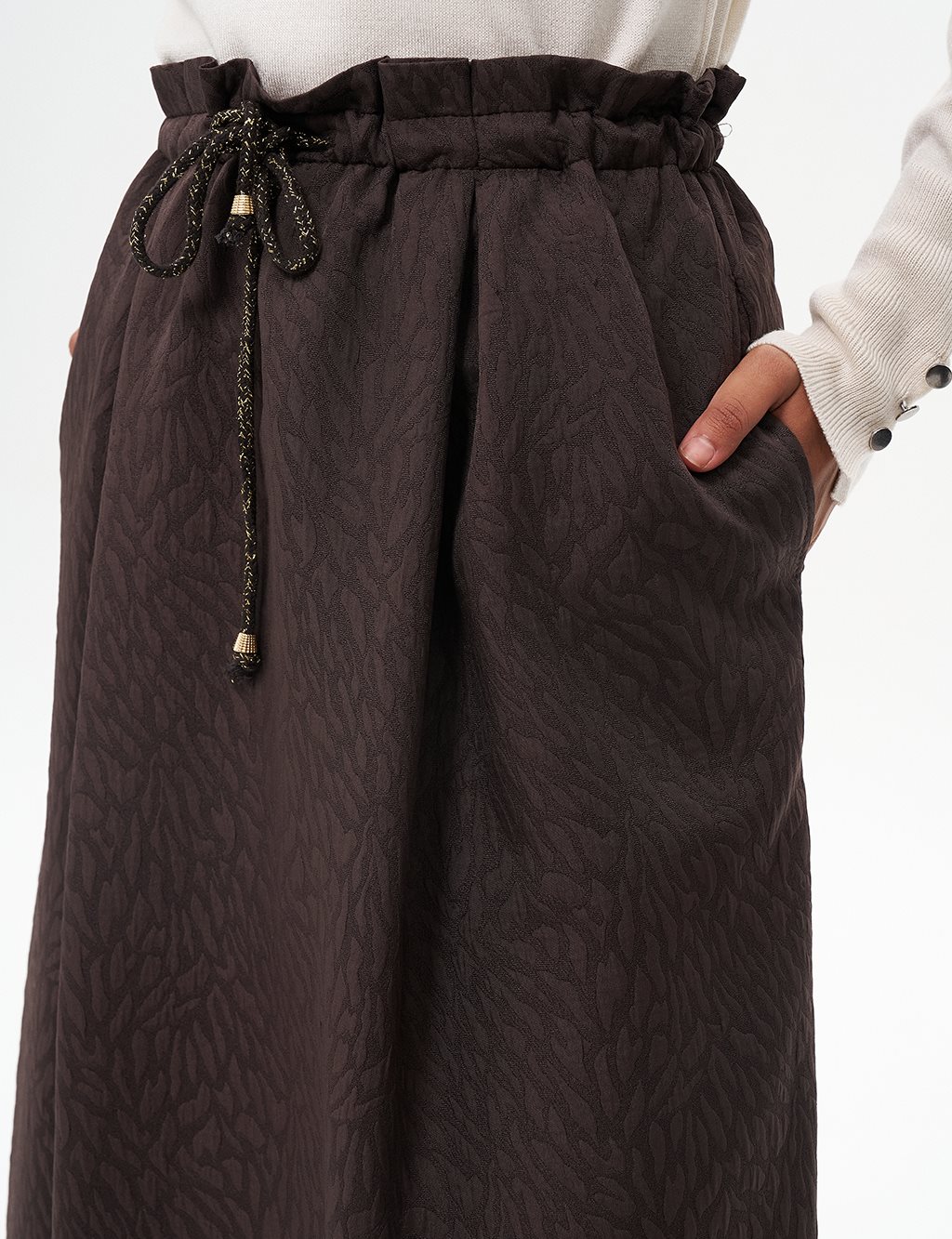 Abstract Pattern Bell Skirt Dark Coffee