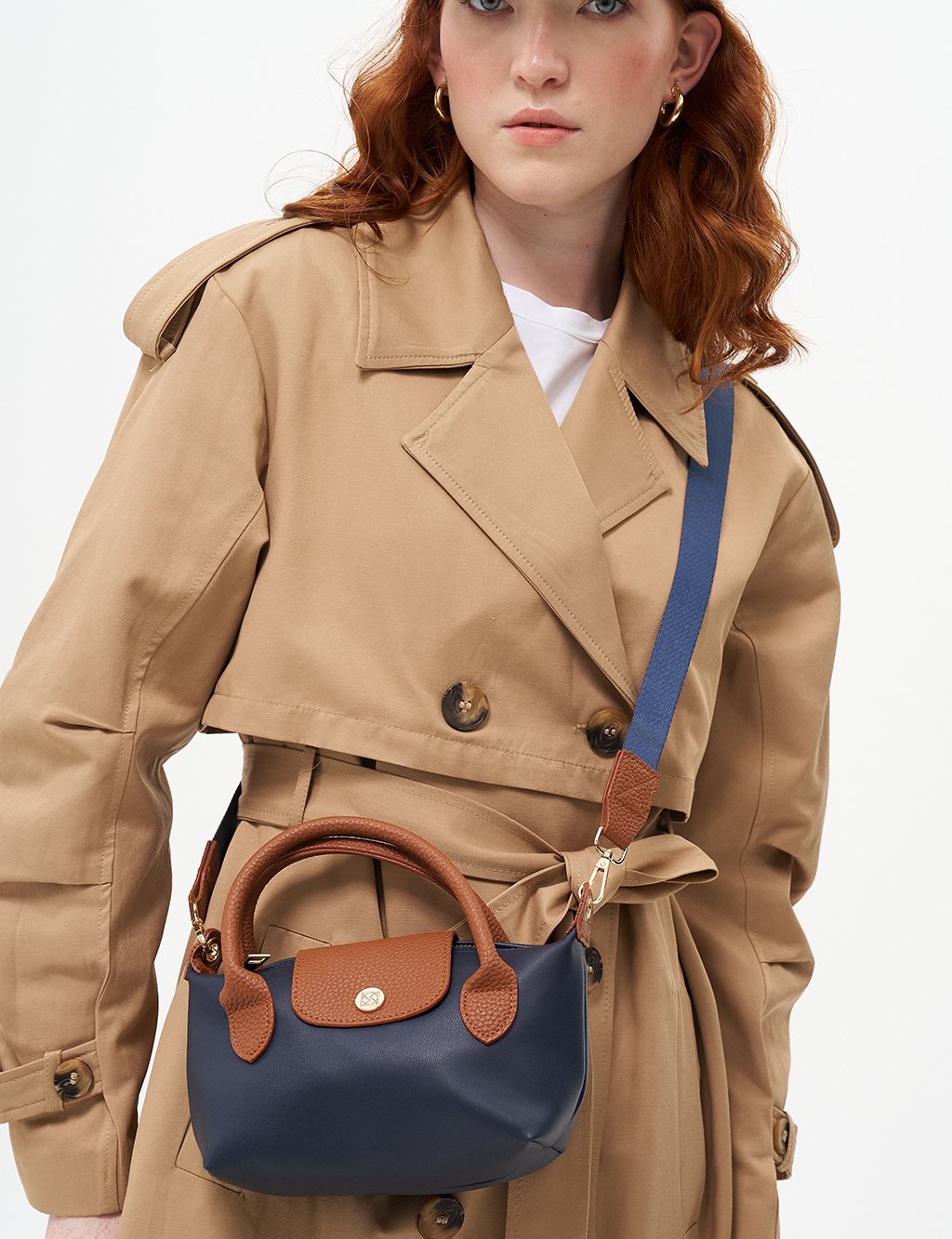 Suni Deri Mini Shopper Çanta Lacivert