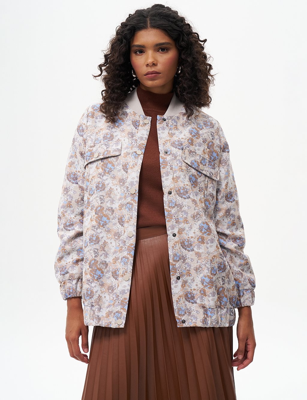 Abstract Pattern Flap Pocket Jacket Aviator Blue