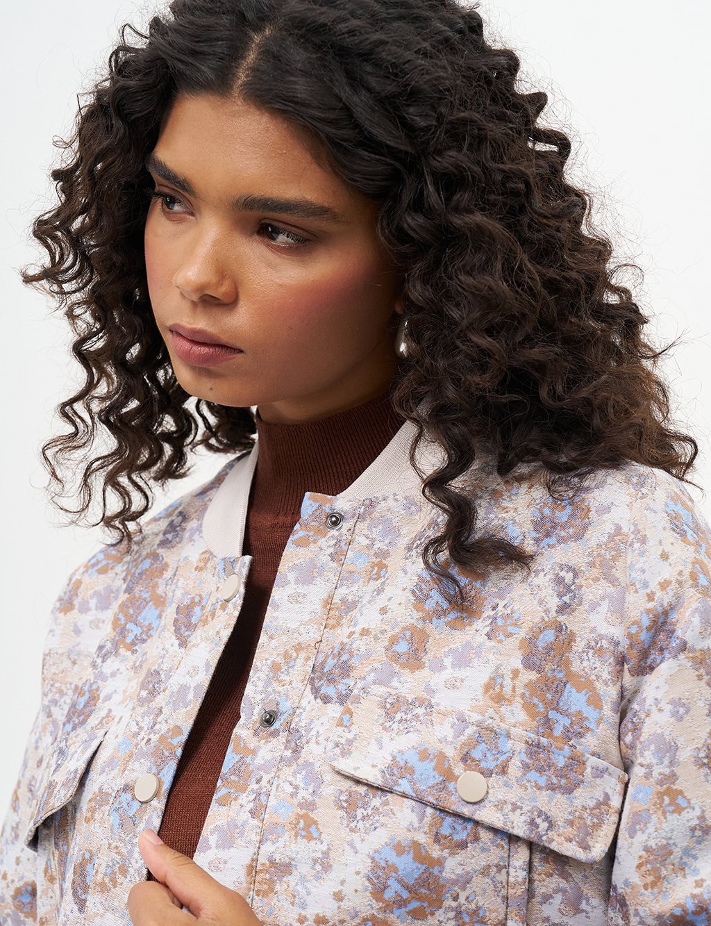 Abstract Pattern Flap Pocket Jacket Aviator Blue