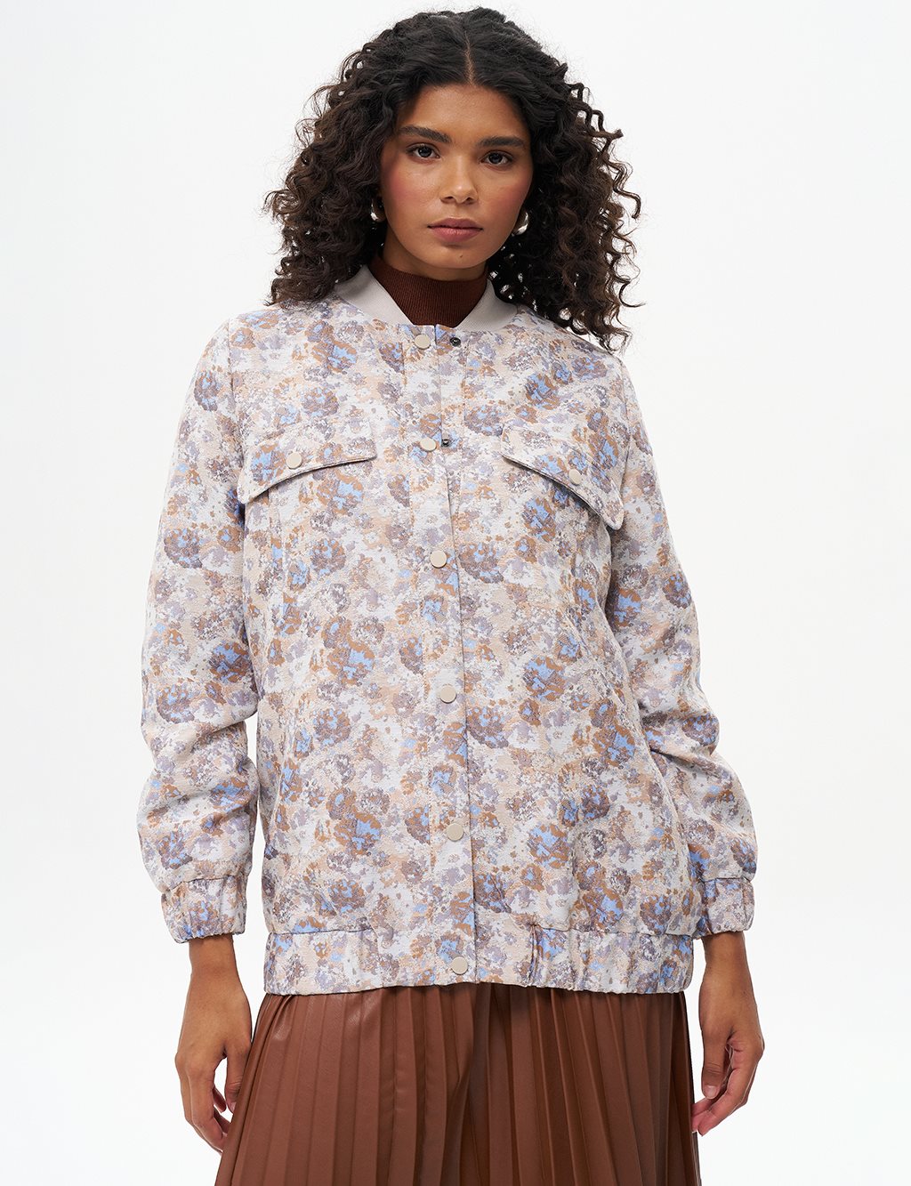 Abstract Pattern Flap Pocket Jacket Aviator Blue