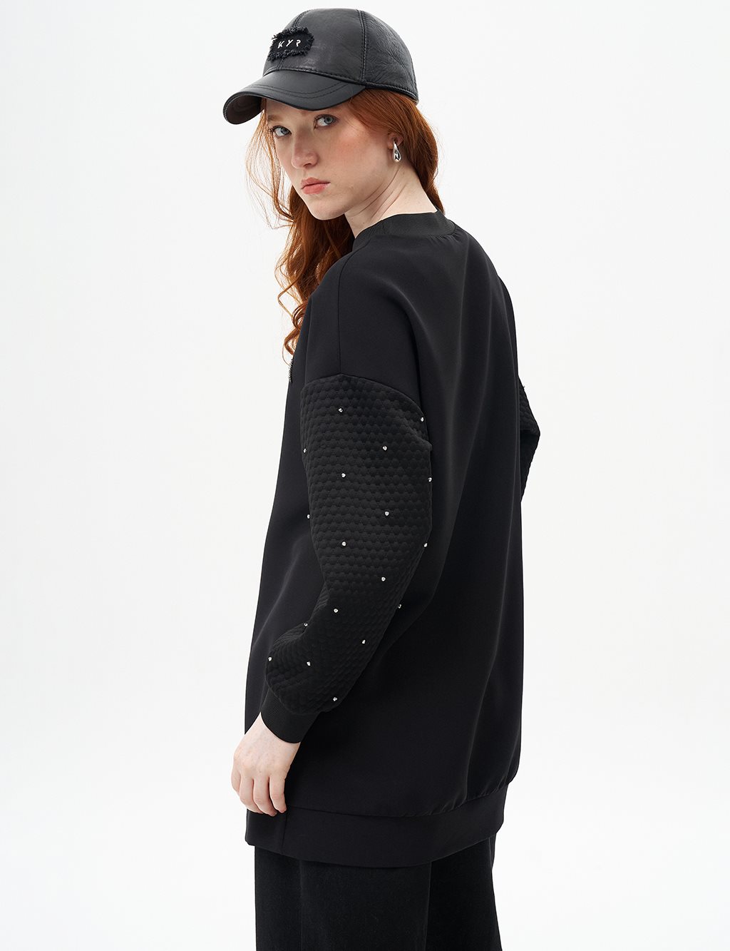 Stone-Embellished Crew Neck Sweatshirt Black