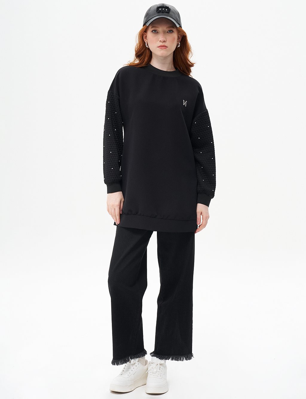 Stone-Embellished Crew Neck Sweatshirt Black