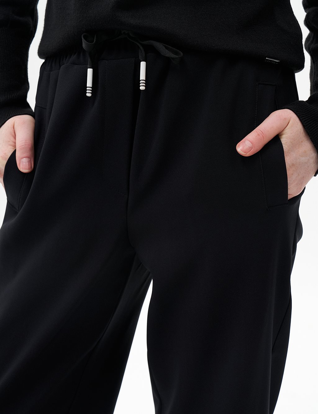 Elastic Waist Laced Pants Black