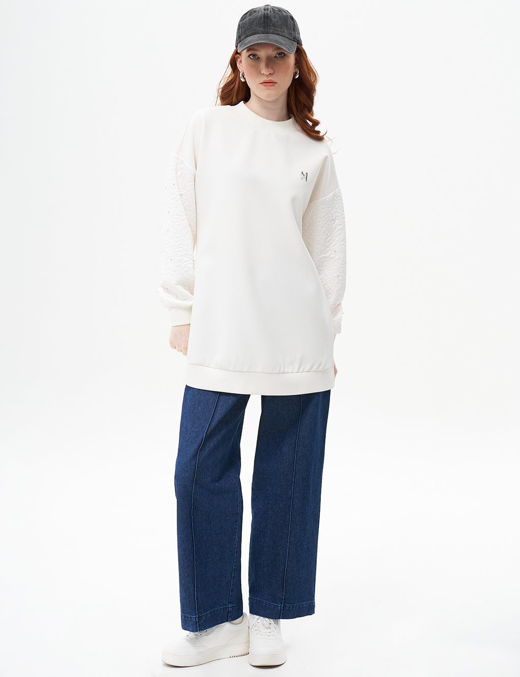 Stone-Embellished Crew Neck Sweatshirt Optic White