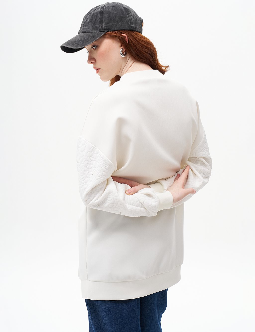Stone-Embellished Crew Neck Sweatshirt Optic White