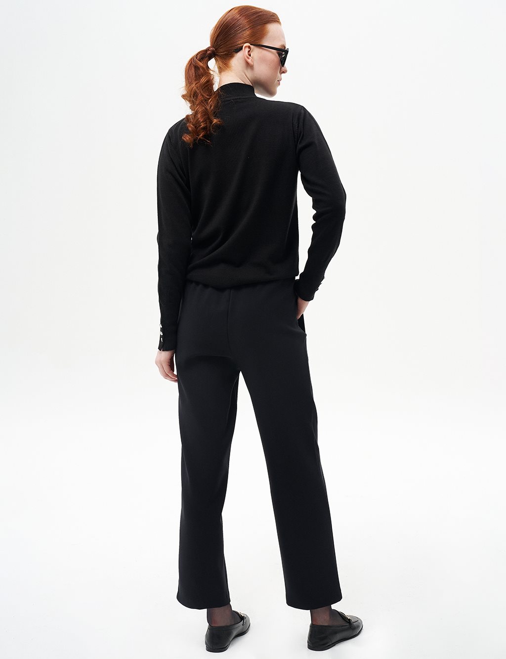 Elastic Waist Laced Pants Black