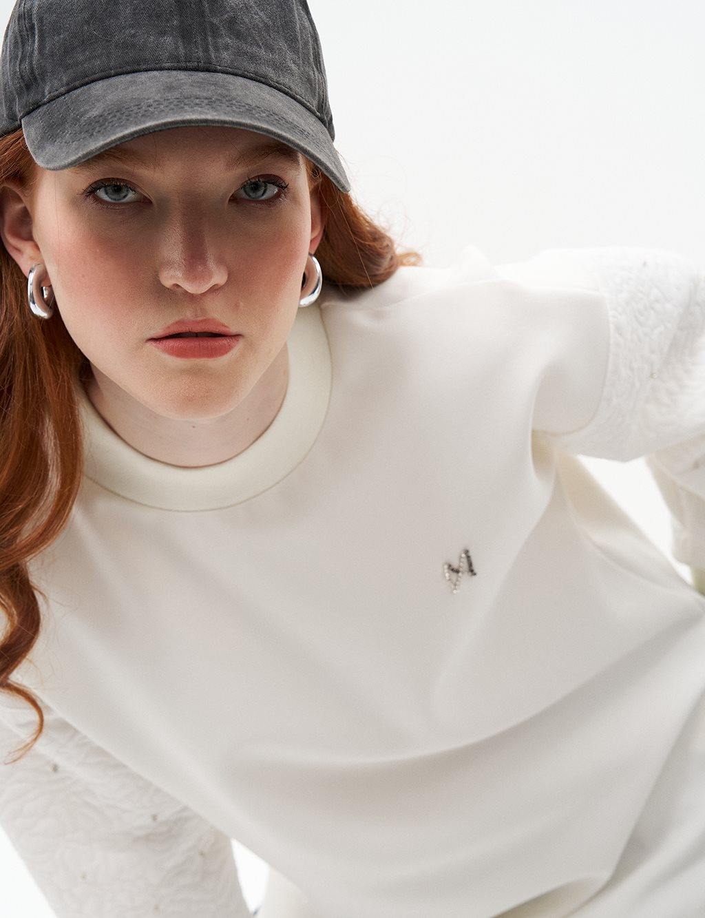 Stone-Embellished Crew Neck Sweatshirt Optic White