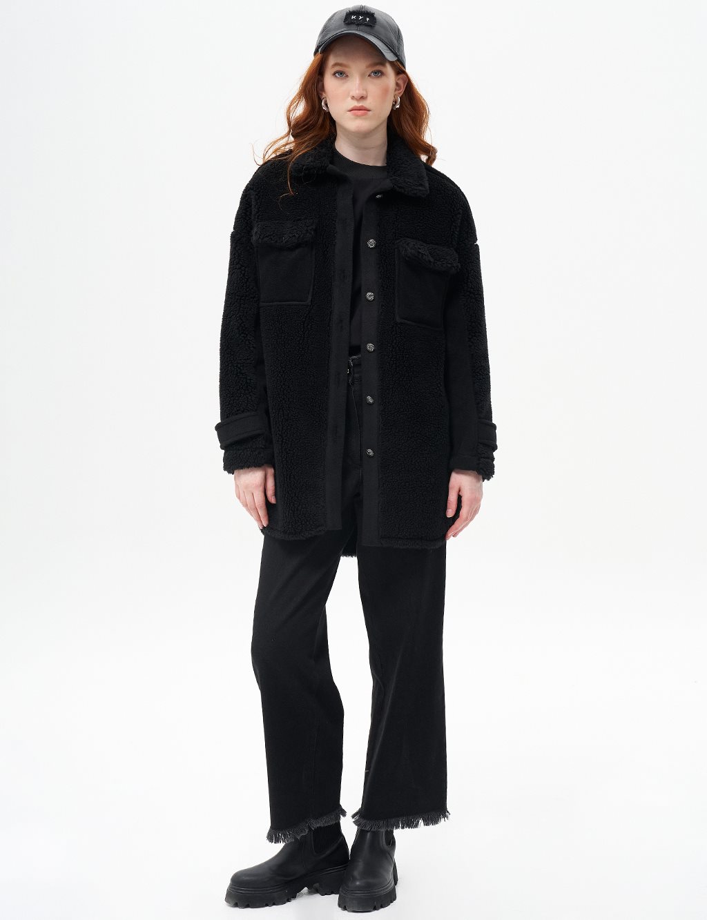 Double Pocket Plush Jacket Black
