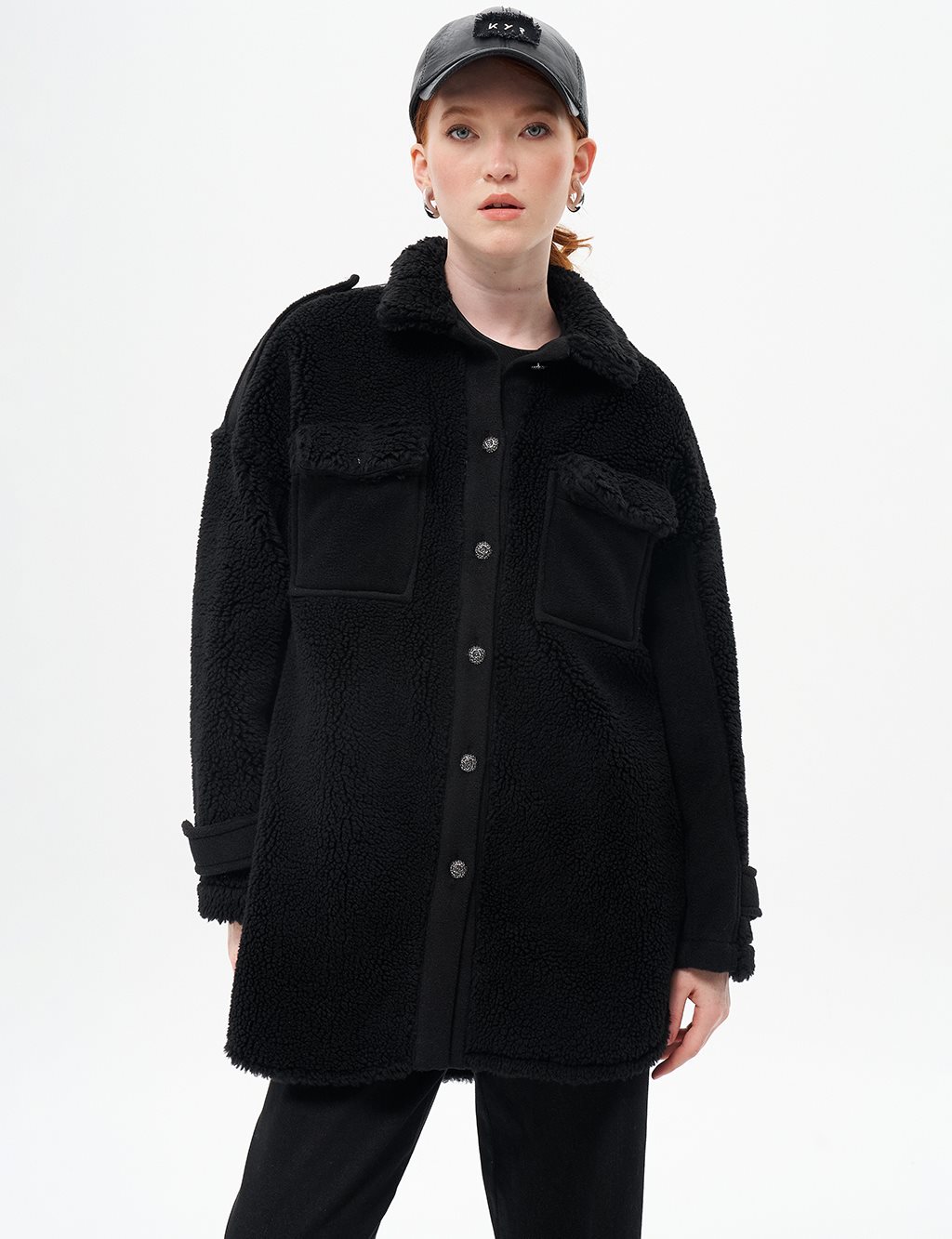 Double Pocket Plush Jacket Black