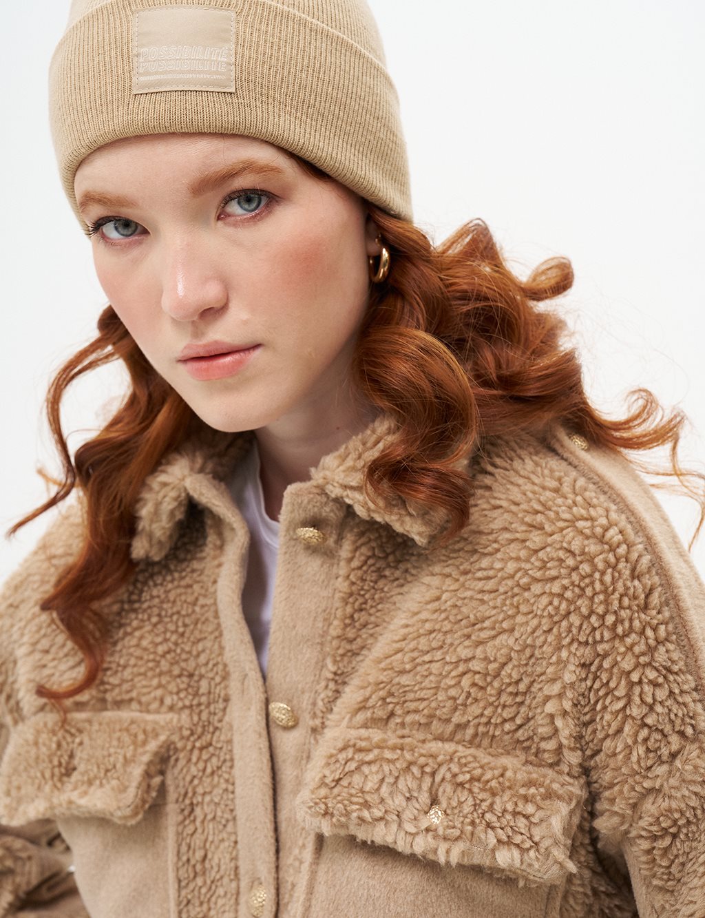 Double Pocket Plush Jacket Beige