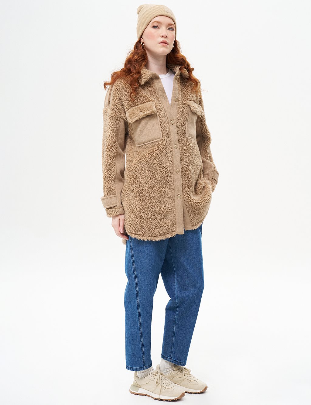 Double Pocket Plush Jacket Beige