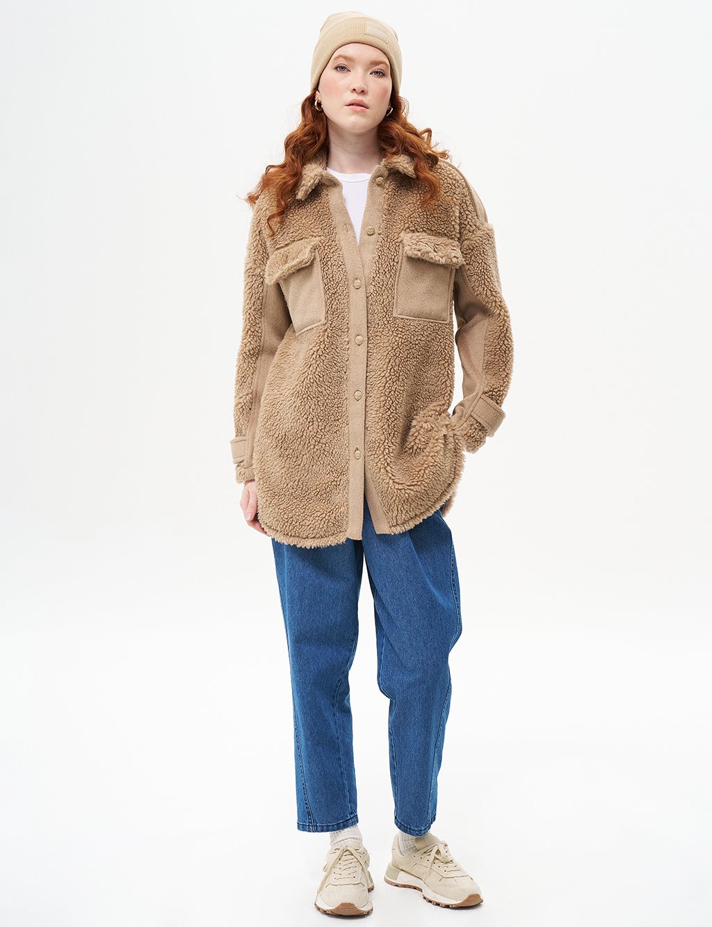 Double Pocket Plush Jacket Beige
