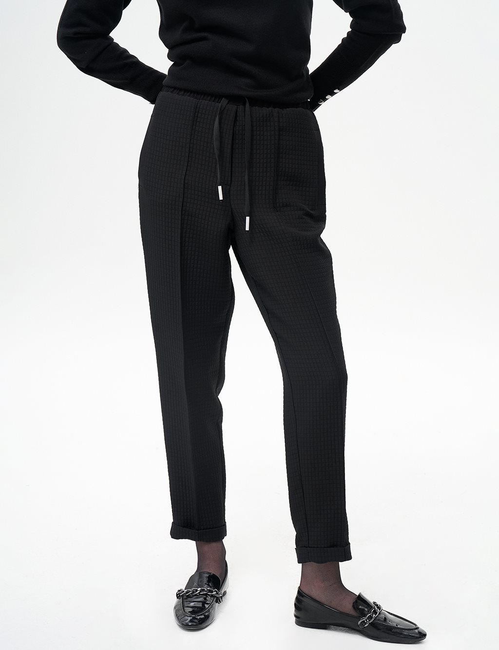 Double Cuffed Quilted Pants Black