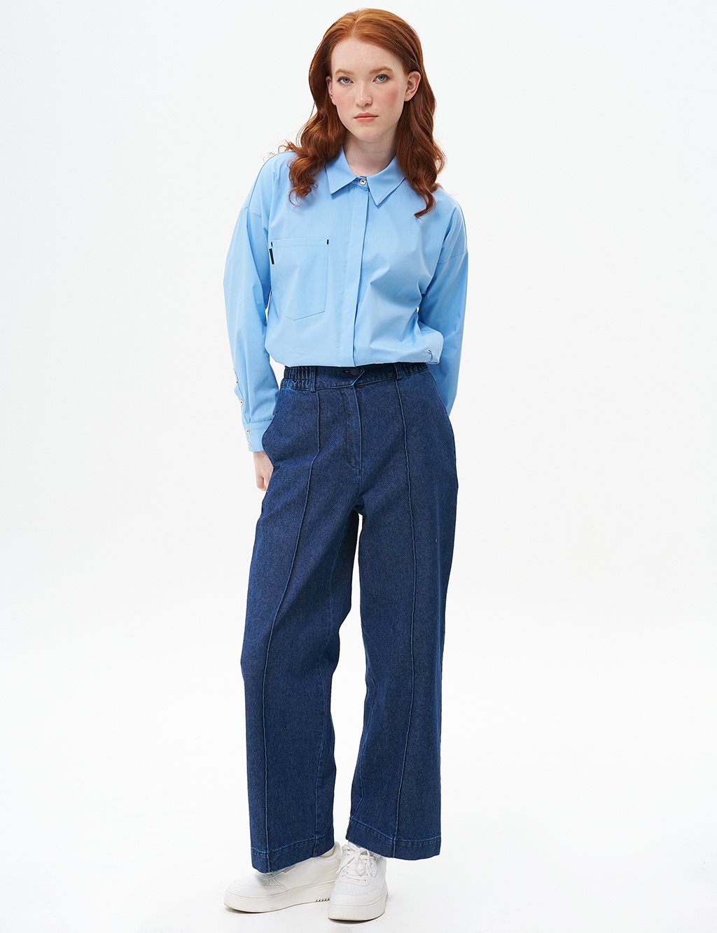 Grass Detailed Denim Pants Navy Blue