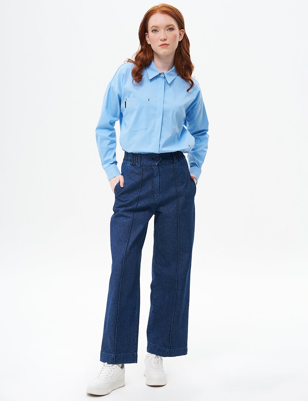 Grass Detailed Denim Pants Navy Blue