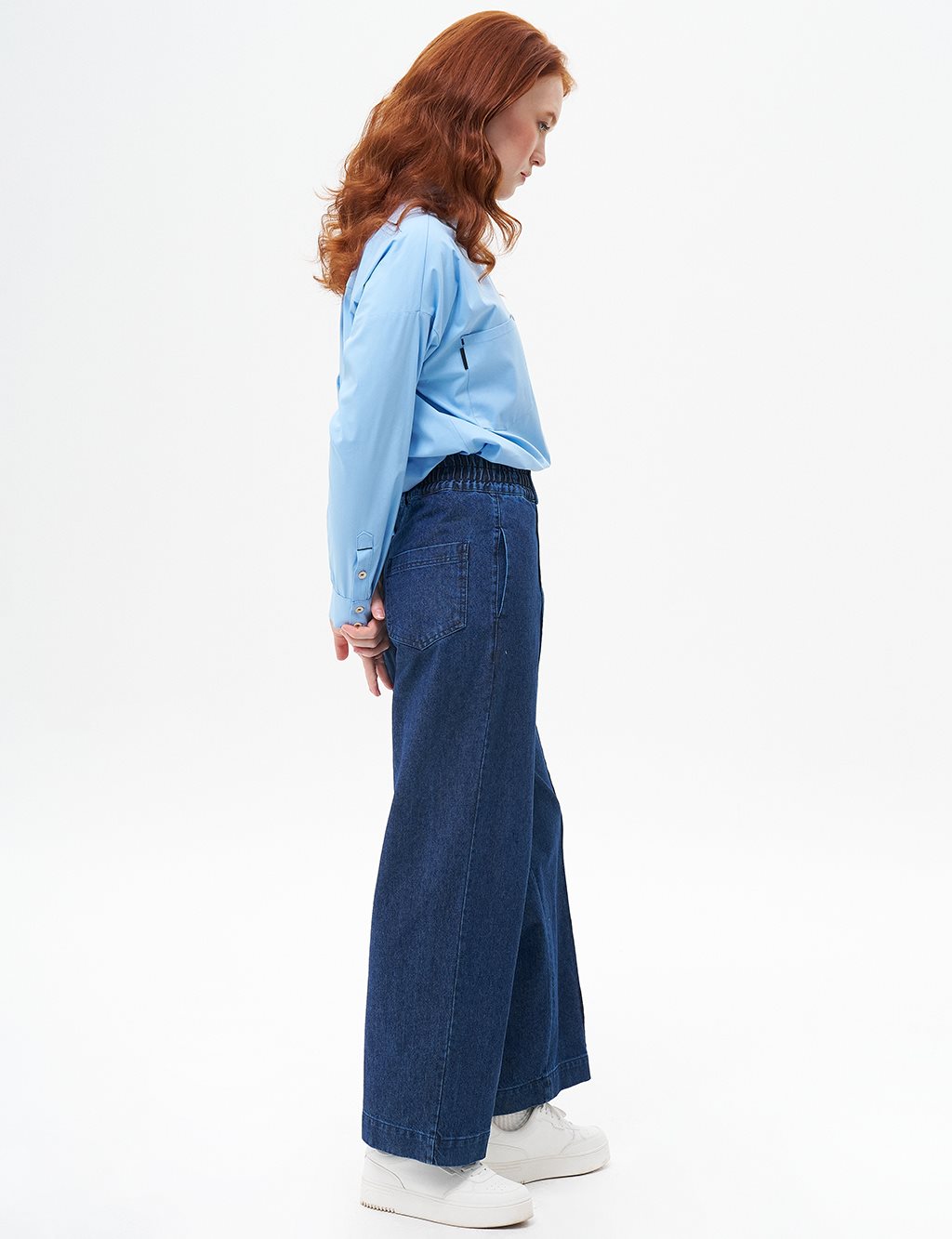 Grass Detailed Denim Pants Navy Blue