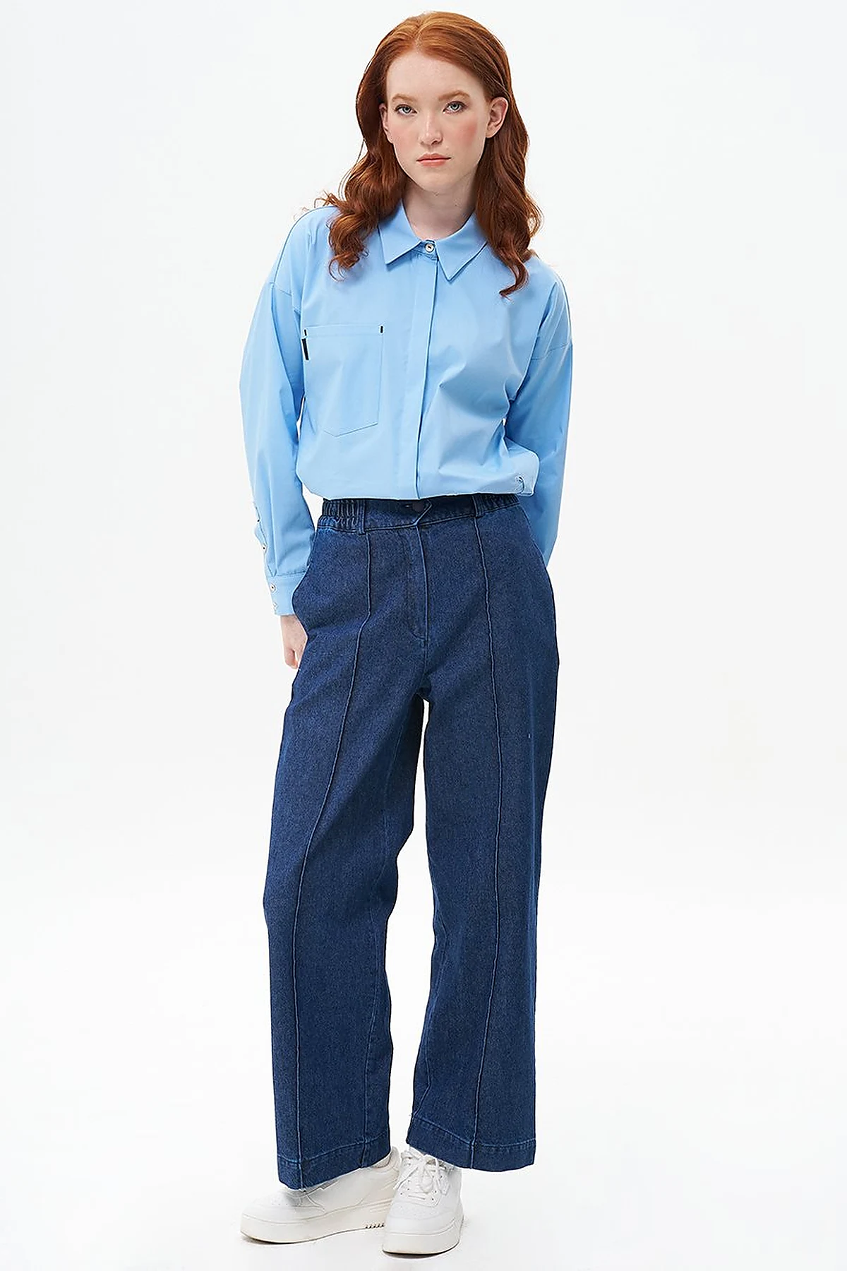 Grass Detailed Denim Pants Navy Blue