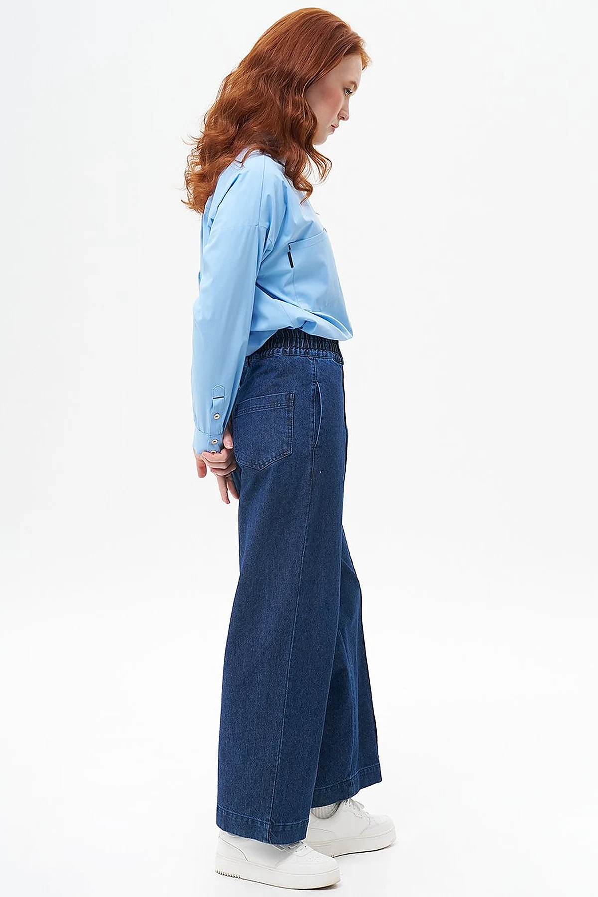 Grass Detailed Denim Pants Navy Blue