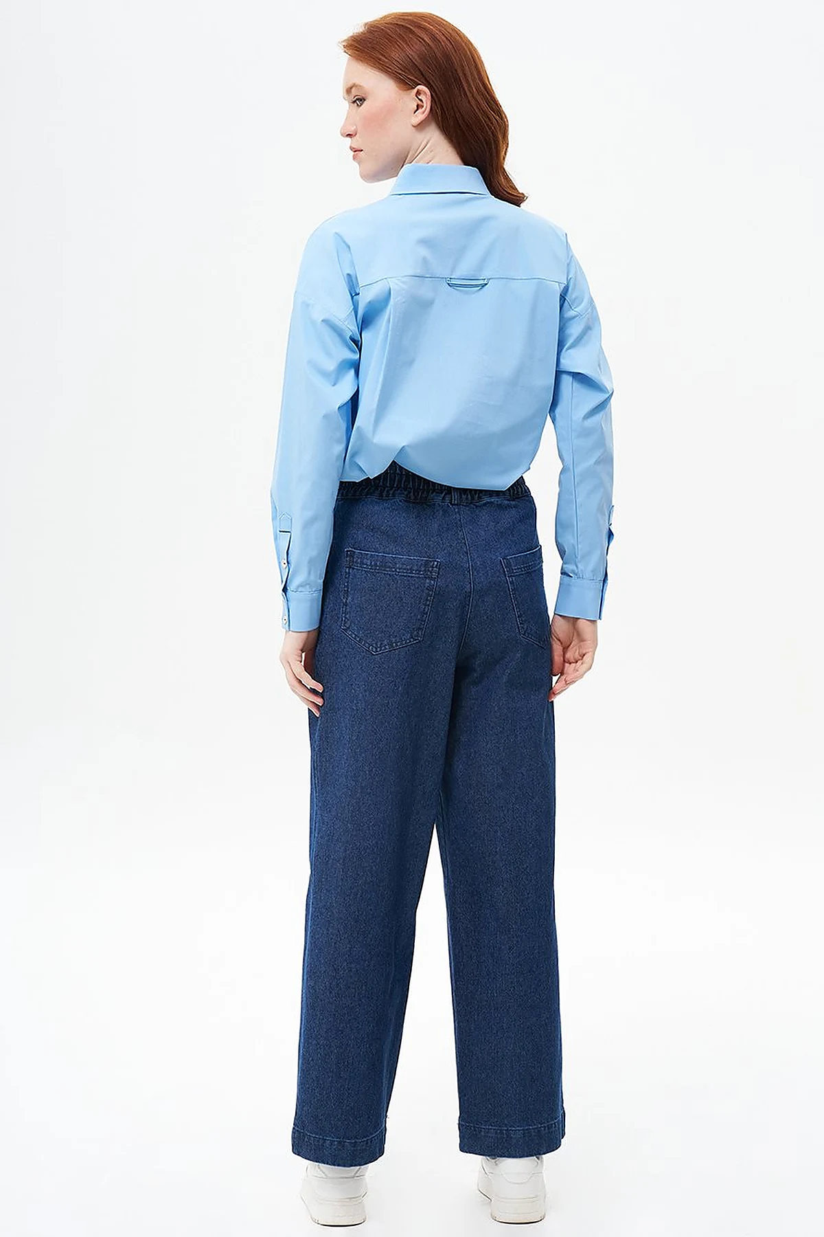 Grass Detailed Denim Pants Navy Blue
