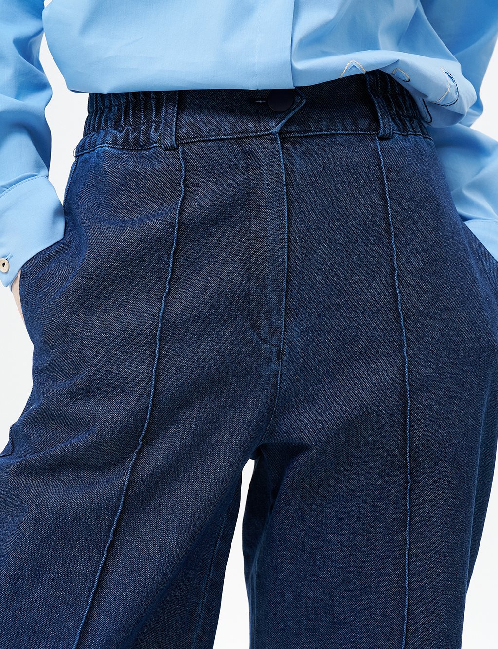 Grass Detailed Denim Pants Navy Blue