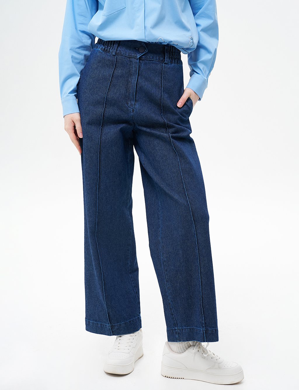 Grass Detailed Denim Pants Navy Blue