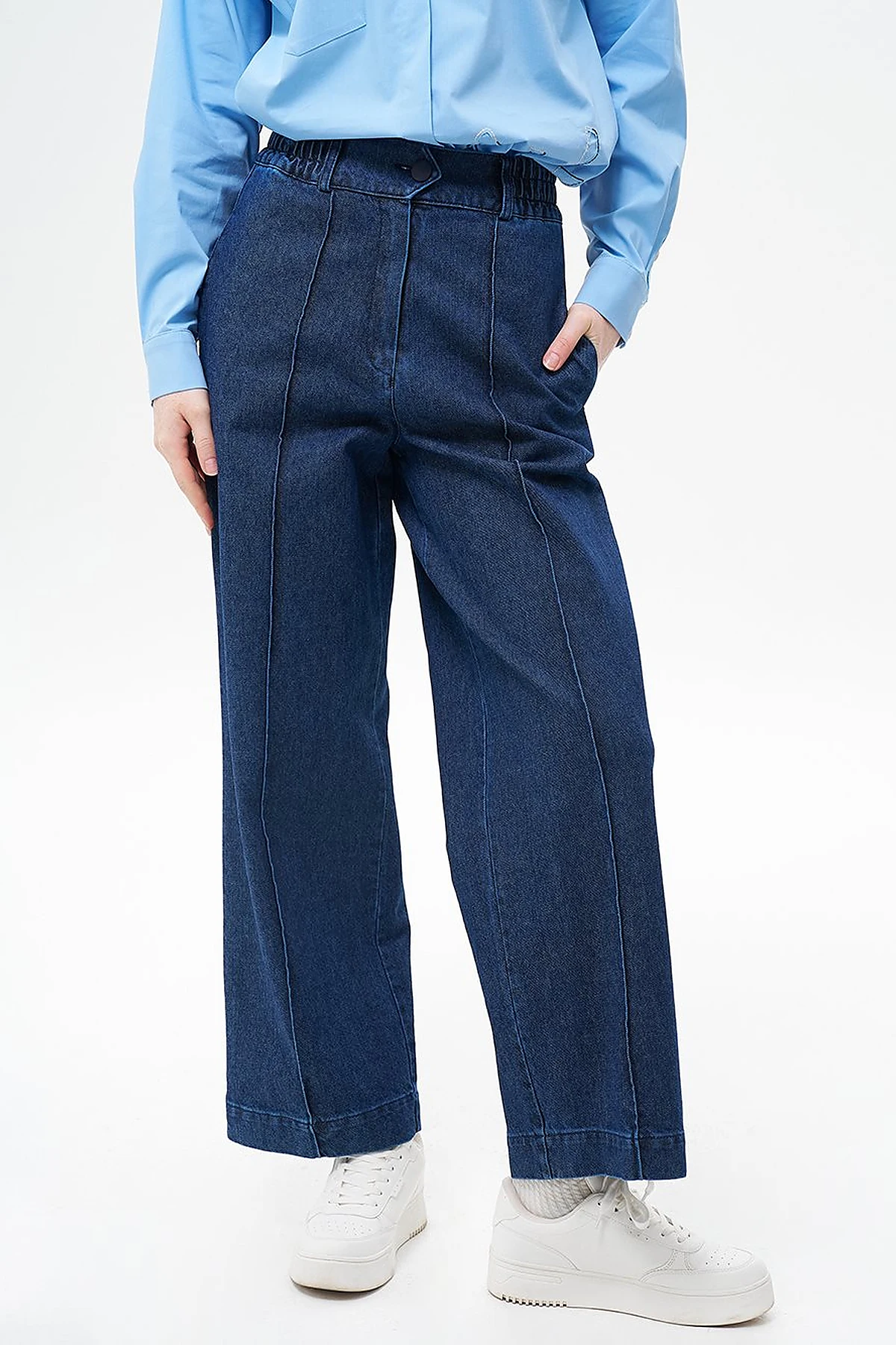 Grass Detailed Denim Pants Navy Blue