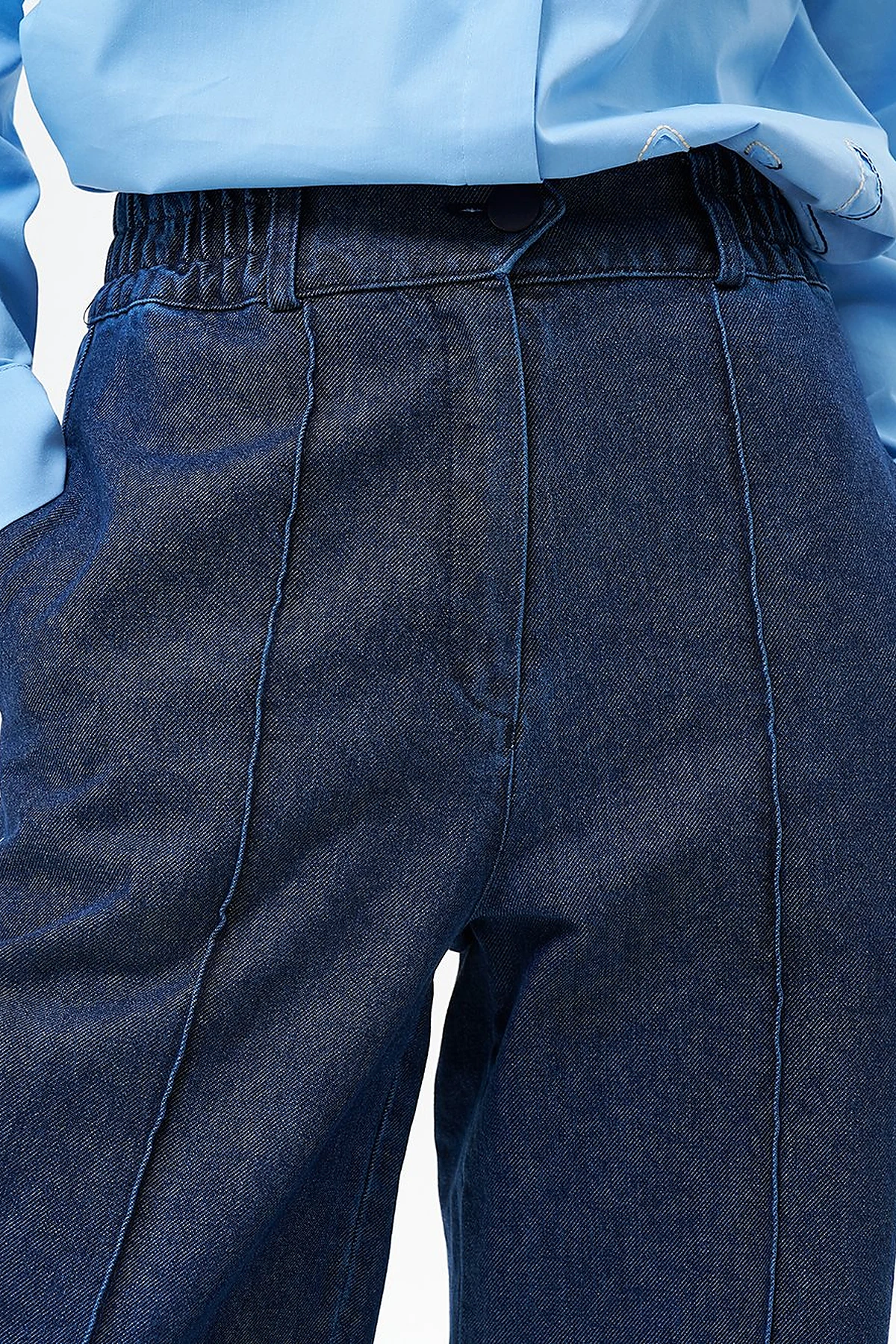 Grass Detailed Denim Pants Navy Blue