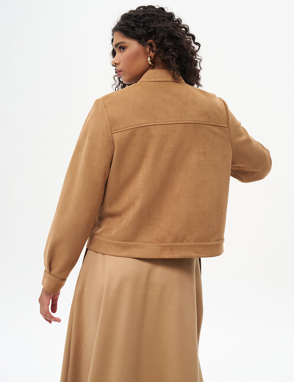 Düğmeli Süet Ceket Camel