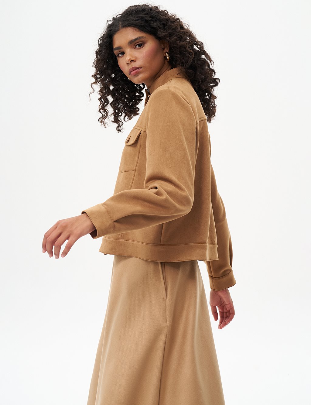 Düğmeli Süet Ceket Camel