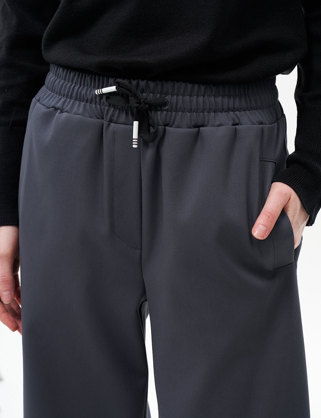 Beli Lastikli Bağcıklı Pantolon Koyu Füme