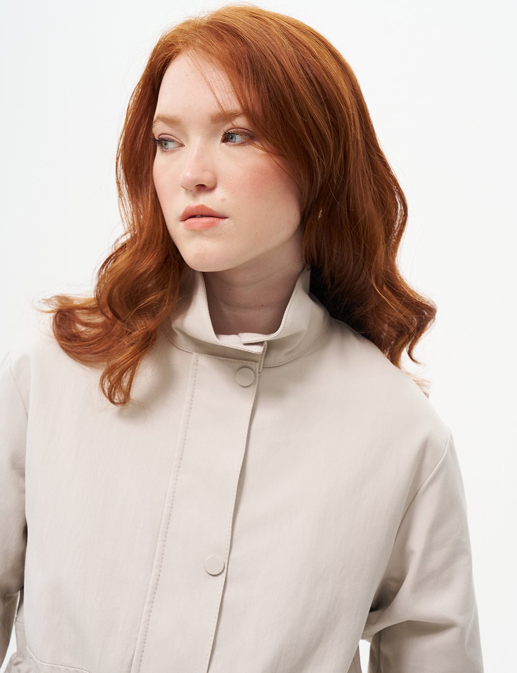 Eyelet Detailed Waist Gathered Coat Stone